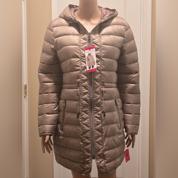 Kenneth Cole Women's Puffer Coat with Cinch Waist, Color: Brown/Taupe, Medium - Picture 1 of 5